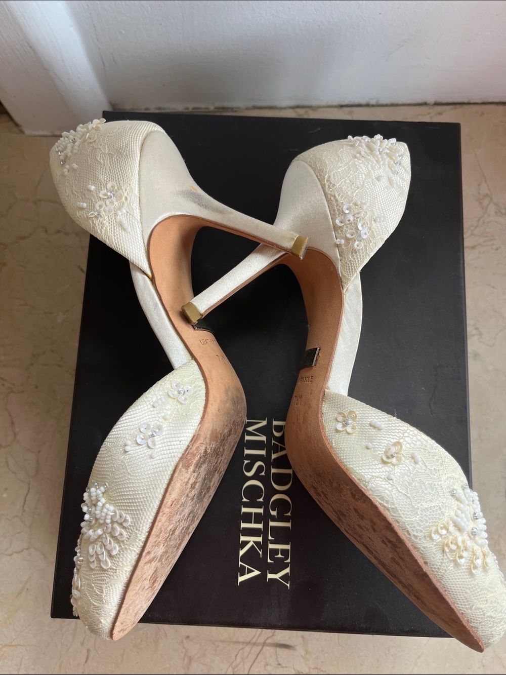 Badgley Mischka Cream Beaded D'Orsay Pointed-Toe Heels - Picture 3 of 5
